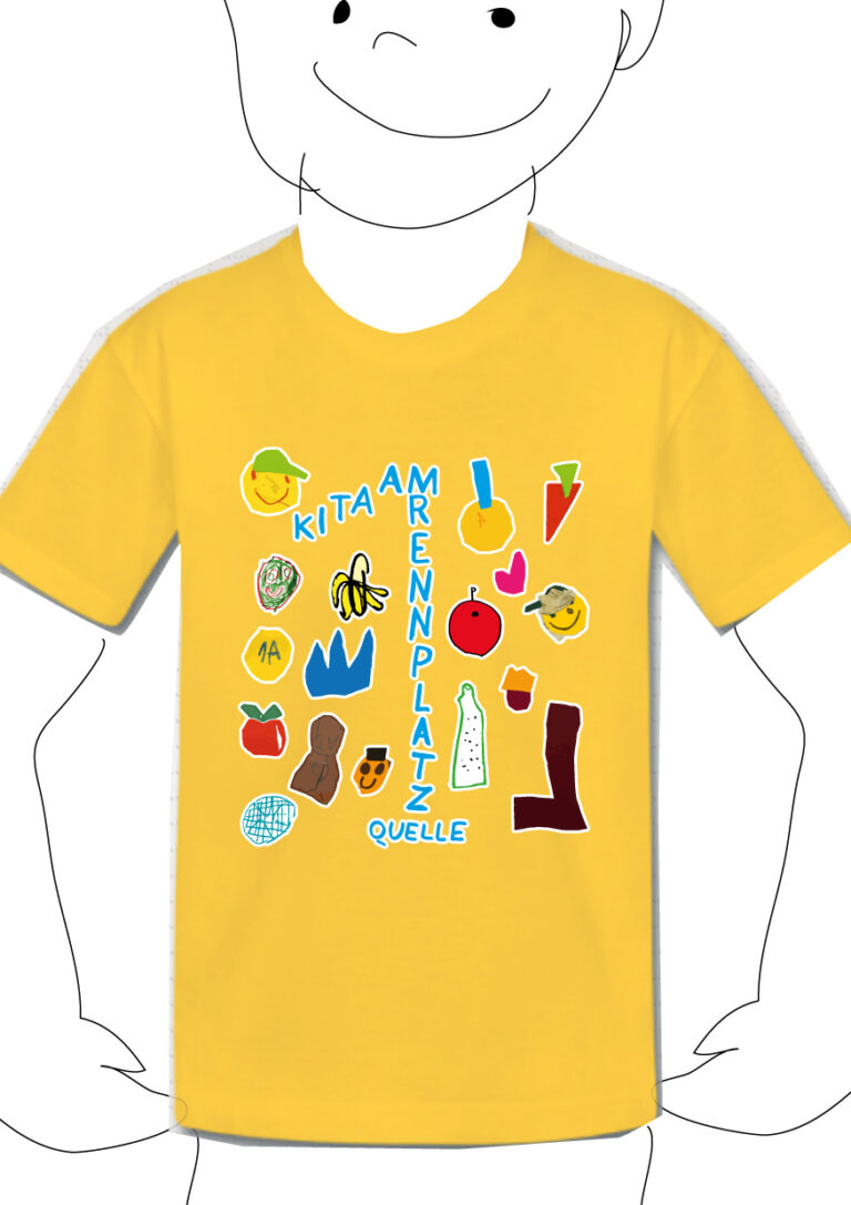 Entwurf der T-Shirt Grafik auf einem gelben Shirt