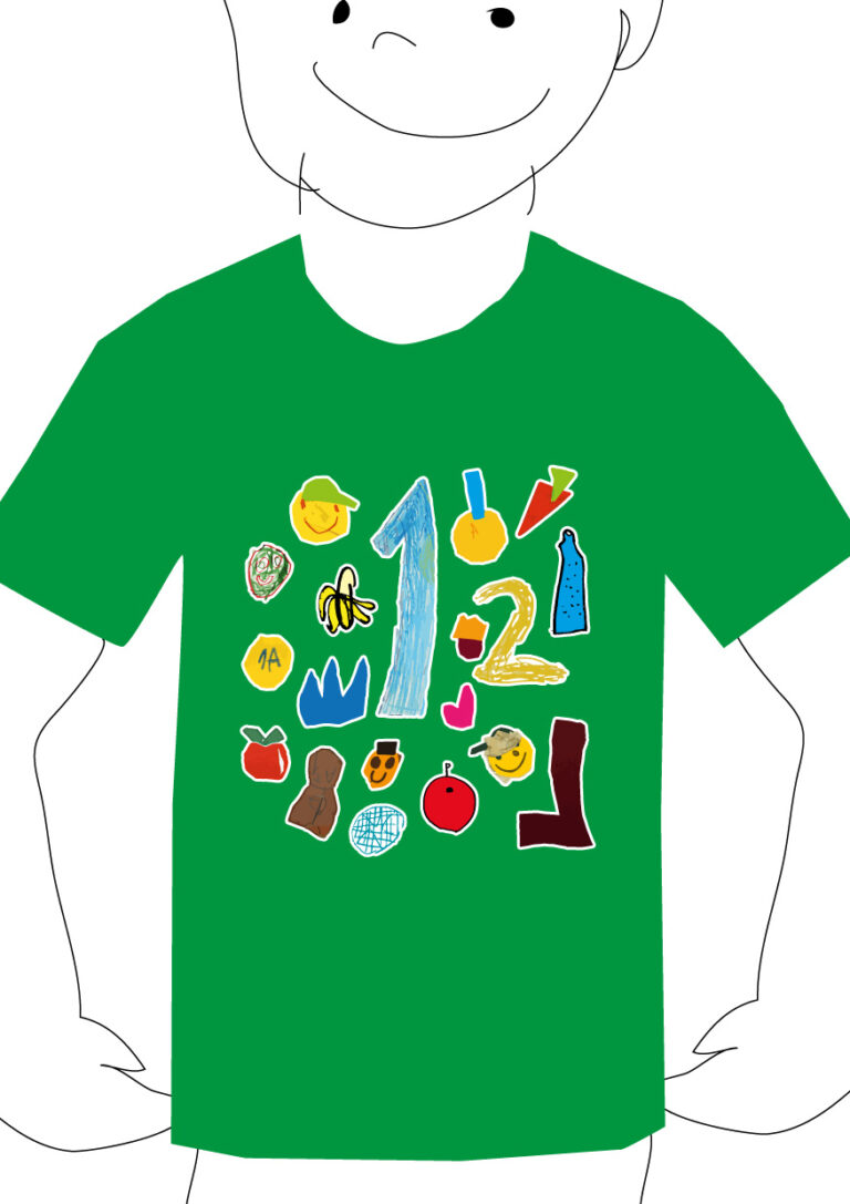 Entwurf der T-Shirt Grafik auf einem grünen Shirt